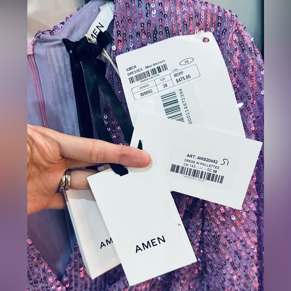 NWT AMEN Faux Wrap Light Purple Sequin Dress Long Sleeve XS (IT 38) - Picture 5 of 13